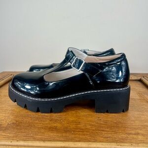 Sungtin Women’s T-Strap Chunky Heel Mary Jane’s Sz 10 Faux Black Patent Leather